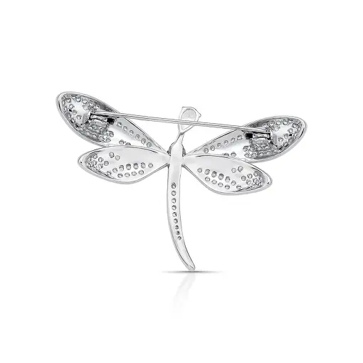 BROCHE DE LIBÉLULA CRISTAL ZIRCÔNIA PÉROLA SHELL BANHADO A RÓDIO