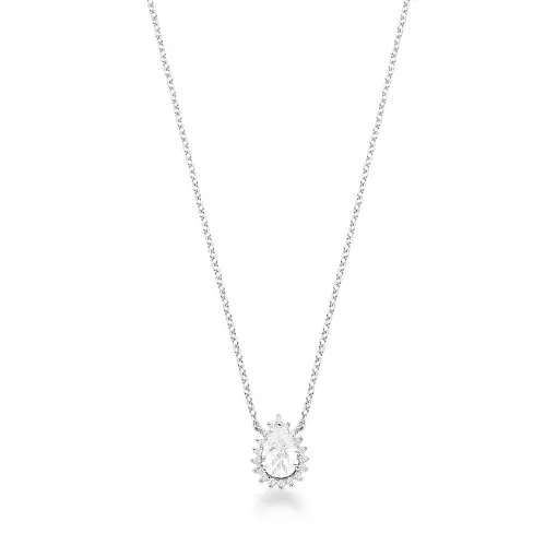 COLAR COM CRISTAL DE GOTA E ZIRCÔNIAS PRATA RODINADA