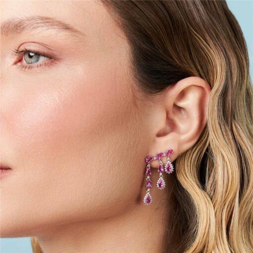 BRINCO EAR CUFF EM PÊNDULO COM CRISTAIS PRATA RODINADA
