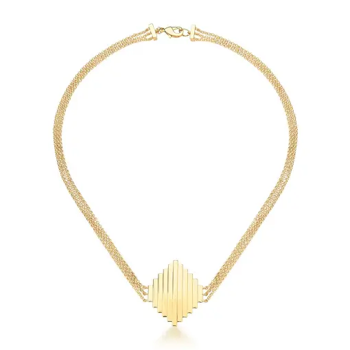 CHOKER TRÊS VOLTAS E PINGENTE GEOMETRICO BANHADO A OURO