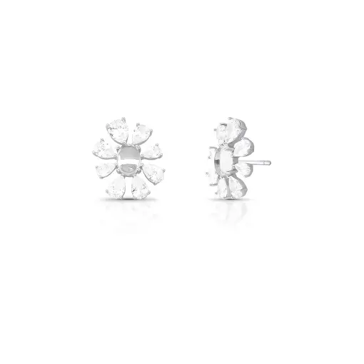 BRINCO DE FLOR VAZADO COM CRISTAIS DE GOTA E OVAL