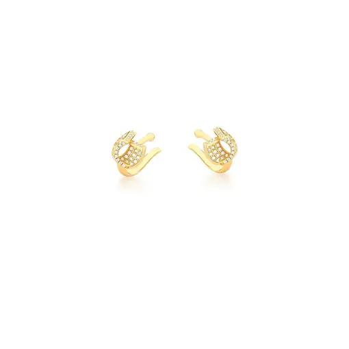 PIERCING DE ORELHA CURVO CRAVEJADO DE ZIRCÔNIAS BANHADO A OURO