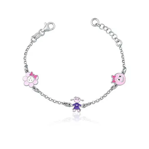 PULSEIRA KIDS PINGENTES ESMALTADOS DIVERSOS EM PRATA RODINADA
