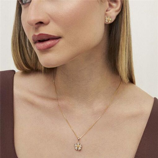 CONJUNTO COLAR E BRINCO DE FLOR BANHADO A OURO
