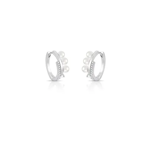 ARGOLA REDONDA COM CRISTAL ZIRCÔNIAS E PÉROLA SHELL