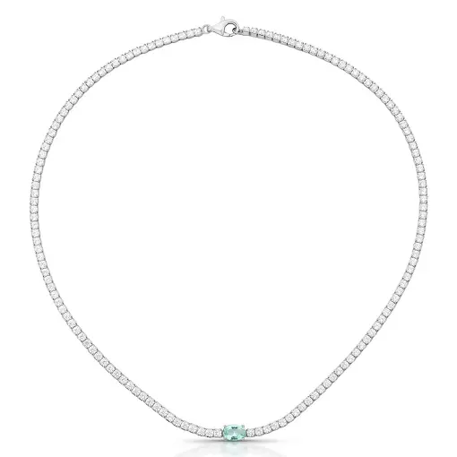 COLAR RIVIERA COM CRISTAIS REDONDOS E OVAL PRATA RODINADA