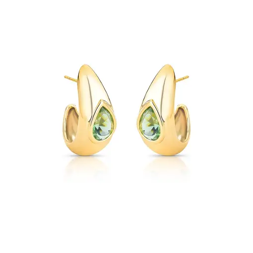 MEIA ARGOLA ABAULADA COM CRISTAL DE GOTA