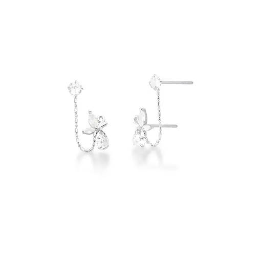 BRINCO EAR LINE BORBOLETA E PONTOS DE LUZ PRATA LISA