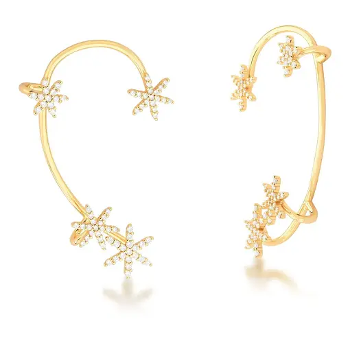 PIERCING DE ORELHA COM ESTRELAS E ZIRCÔNIAS BANHADA A OURO