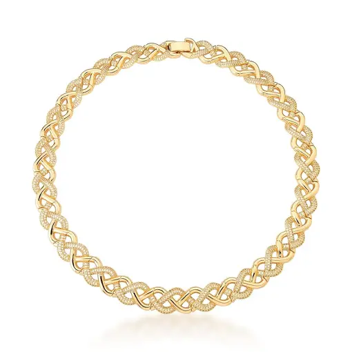 CHOKER EM ARO ELOS TRANÇADOS LISOS E CRAVEJADOS BANHADO A OURO
