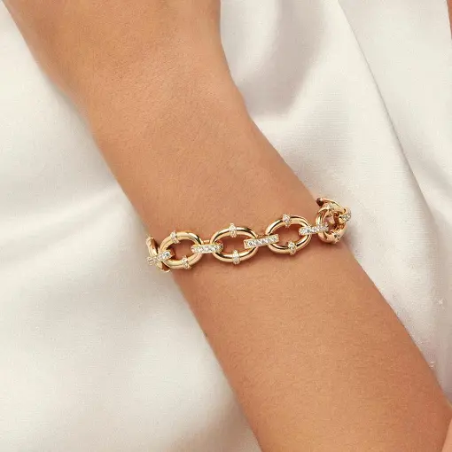 PULSEIRA COM ELOS OVAIS INTERCALADOS COM ZIRCÔNIAS