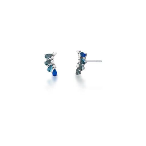 BRINCO EAR CUFF COM ZIRCÔNIAS EM GOTAS AZUL BANHADO A RÓDIO
