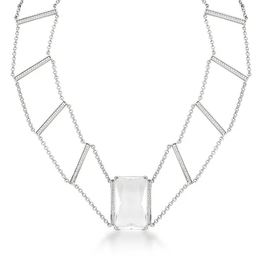 CHOKER COM CRISTAL RETANGULAR INCOLOR BANHADO A RÓDIO