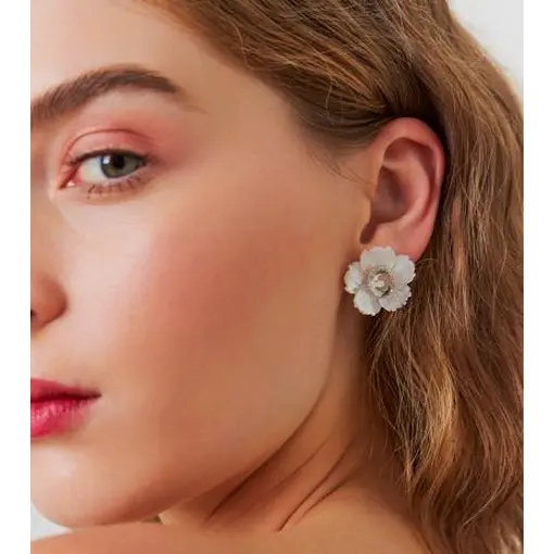 BRINCO DE FLOR EM MADREPÉROLA COM CRISTAL E ZIRCÔNIA