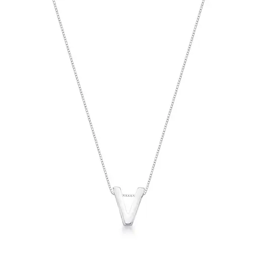 COLAR COM PINGENTE LISO LETRA "V" PRATA LISA
