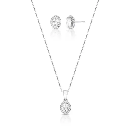 CONJUNTO BRINCO E PINGENTE COM CRISTAL OVAL E ZIRCÔNIAS
