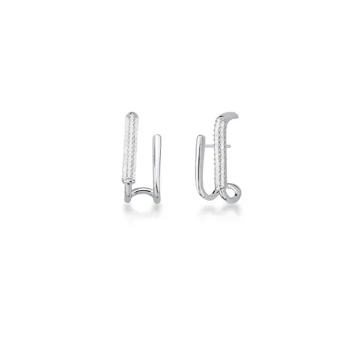 BRINCO EAR HOOK LISO E CRAVEJADO PRATA LISA