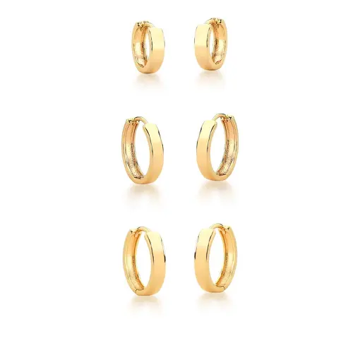 KIT TRÊS PARES DE ARGOLAS LISAS BANHADA A OURO