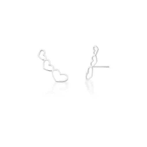 BRINCO EAR CUFF TRÊS CORAÇÕES VAZADOS LISOS PRATA LISA