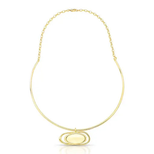 GARGANTILHA ARO COM PINGENTE OVAL E CURVO BANHADO A OURO