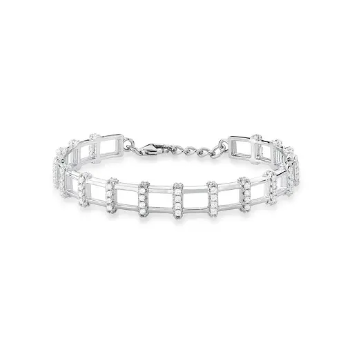 BRACELETE COM DEZESSETE FILEIRAS DE ZIRCÔNIAS PRATA RODINADA