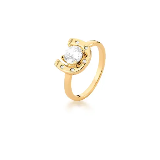 ANEL DE FERRADURA COM CRISTAL BANHADO A OURO