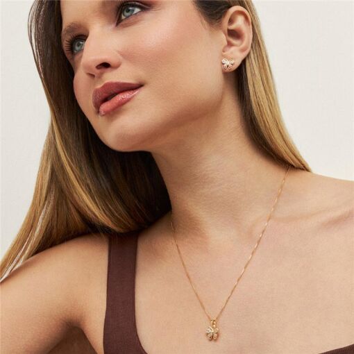 CONJUNTO COLAR E BRINCO DE BORBOLETA BANHADO A OURO