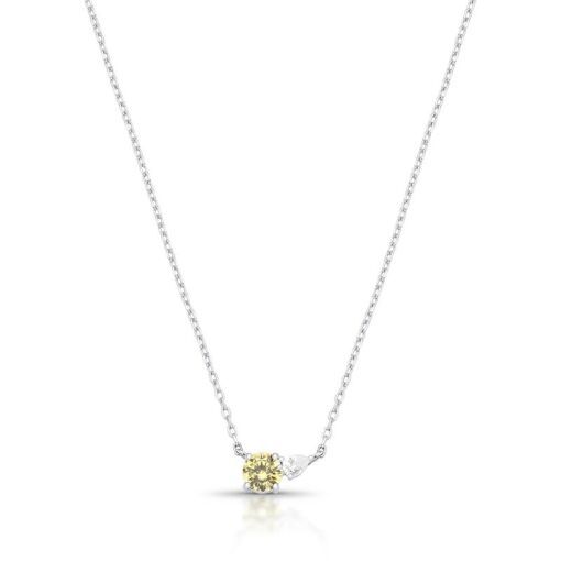 COLAR COM PINGENTE EM CRISTAL DE GOTA E REDONDO PRATA RODINADA