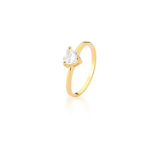 ANEL COM ZIRCÔNIA DE CORAÇÃO BRANCO BANHADO A OURO