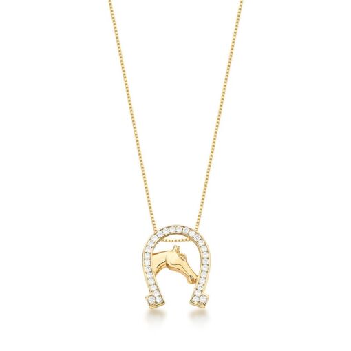 COLAR COM PINGENTE DE CAVALO E FERRADURA  BANHADO A OURO