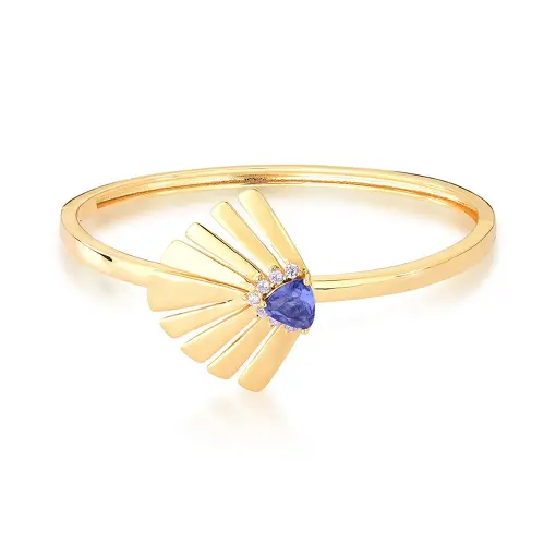 BRACELETE FOLHA COM ZIRCÔNIA TRIANGULAR TANZANITA BANHADO A OURO