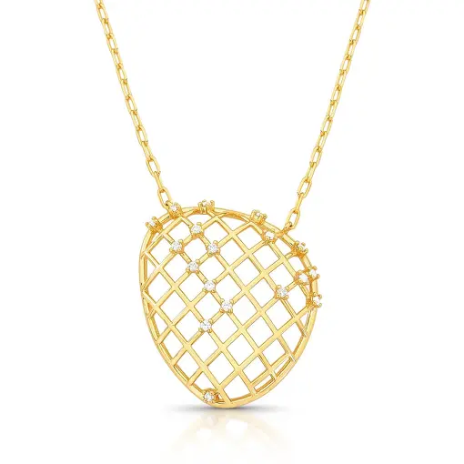 COLAR COM PINGENTE OVAL VAZADO E COM ZIRCÔNIAS