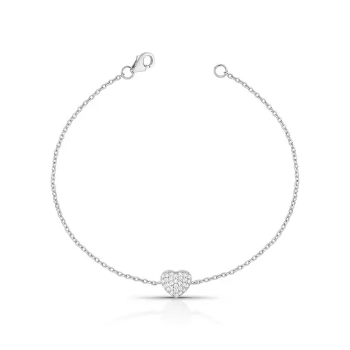 PULSEIRA COM PINGENTE DE CORAÇÃO EM ZIRCÔNIAS PRATA RODINADA
