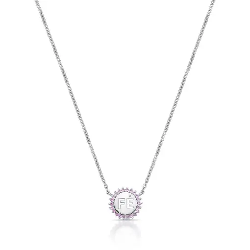 COLAR COM ESCRITA "FÉ" E ZIRCÔNIAS PRATA RODINADA