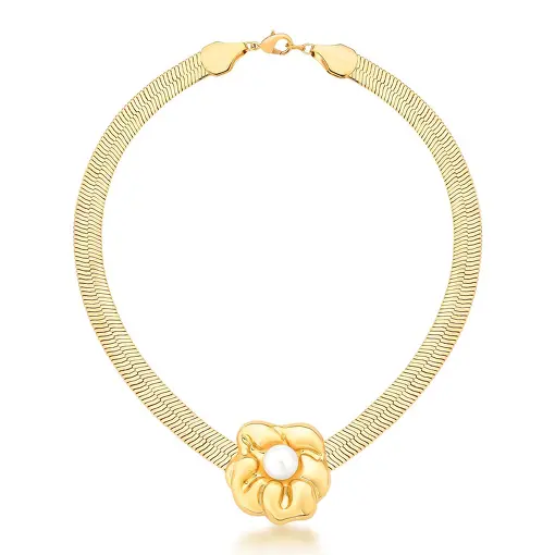 CHOKER COM PINGENTE  DE FLOR E PÉROLA SHELL