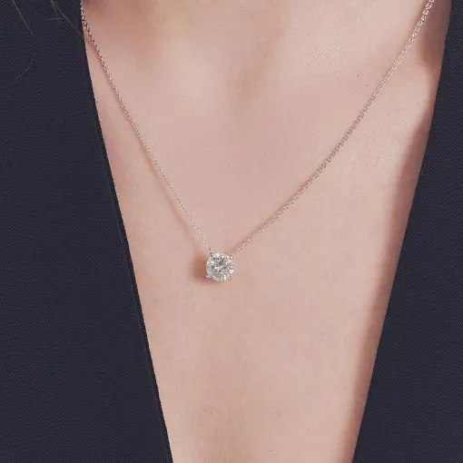 COLAR COM PEDRA MOISSANITE 8MM PRATA RODINADA