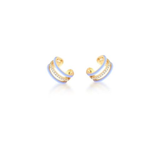 PIERCING DE ORELHA TRÊS FILEIRAS ESMALTADO AZUL BANHADO A OURO