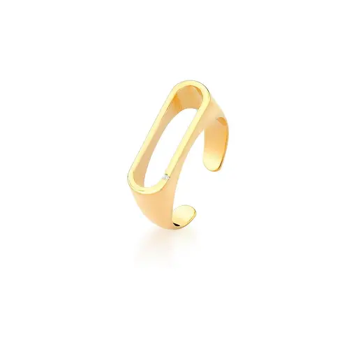 ANEL REGULÁVEL LETRA "O" LISO COM ZIRCÔNIA BRANCA BANHADO A OURO