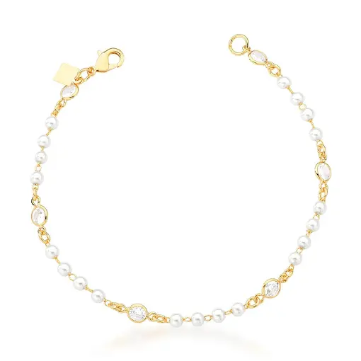PULSEIRA COM PONTO DE LUZ E PÉROLAS BANHADO A OURO