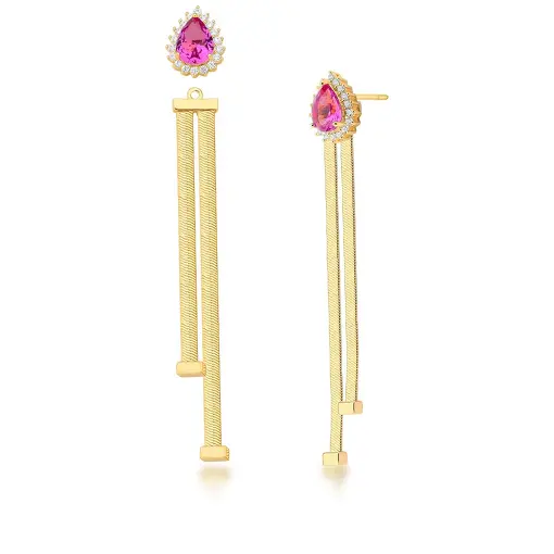 BRINCO EAR JACKET LAMINADO E CRISTAL DE GOTA BANHADO A OURO