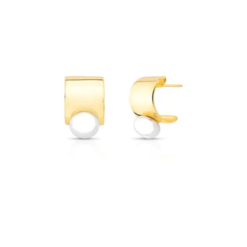 MEIA ARGOLA COM PÉROLA SHELL BANHADA A OURO