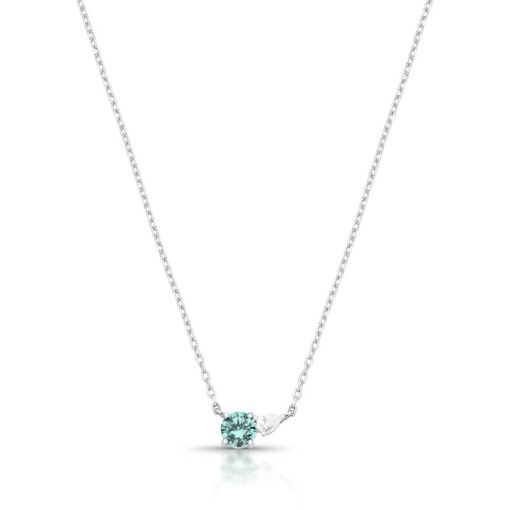 COLAR COM PINGENTE EM CRISTAL DE GOTA E REDONDO PRATA RODINADA