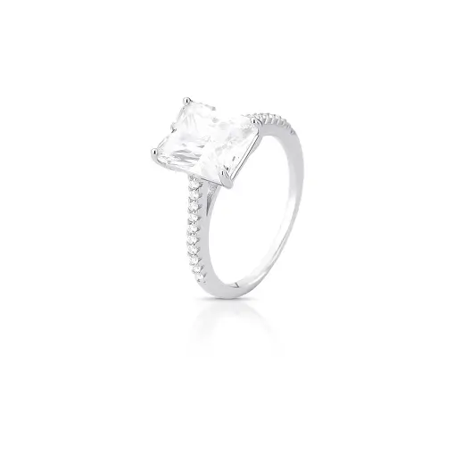 ANEL COM CRISTAL RETANGULAR E ZIRCÔNIAS PRATA RODINADA