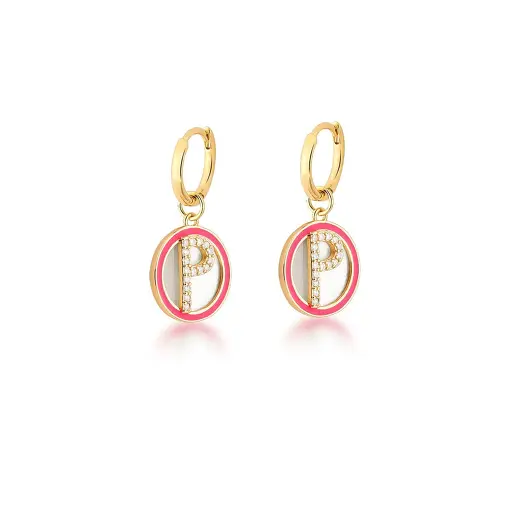 ARGOLA 2 EM 1 COM PINGENTE LETRA "P" ROSA BANHADA A OURO