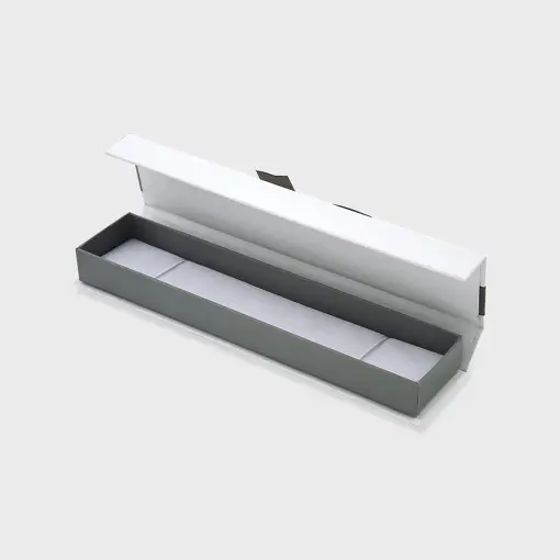 EMBALAGEM DE PAPEL CINZA E BRANCO COM VELUDO PARA PULSEIRA