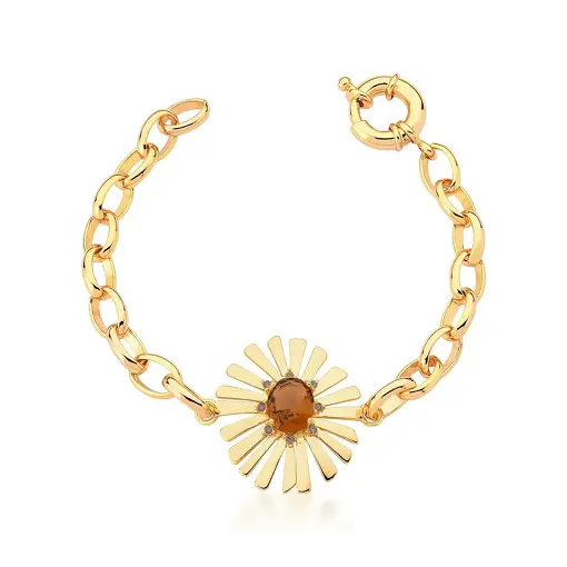 PULSEIRA COM PINGENTE FOLHA MARROM BANHADA A OURO