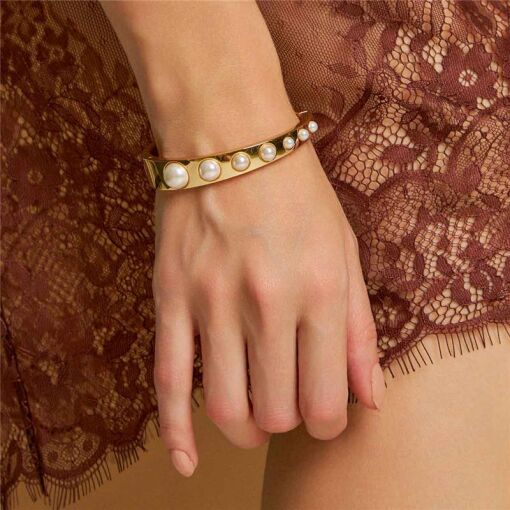 BRACELETE DEGRADÊ COM PÉROLA SHELL BANHADO A OURO