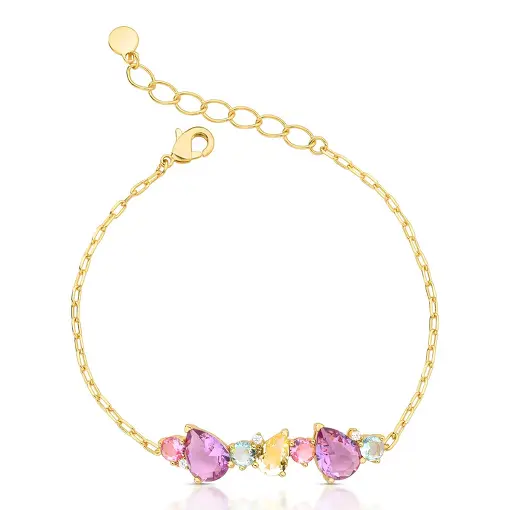 PULSEIRA COM CRISTAIS E ZIRCÔNIAS INTERCALADOS