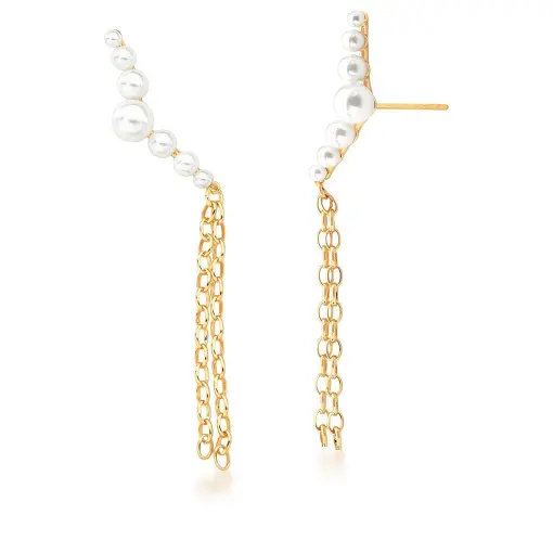 BRINCO EAR HOOK COM PÉROLAS SHELL E PÊNDULO BANHADO A OURO