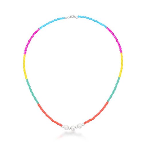 CHOKER COM CRISTAIS BÚLGAROS E PÉROLA PRATA LISA